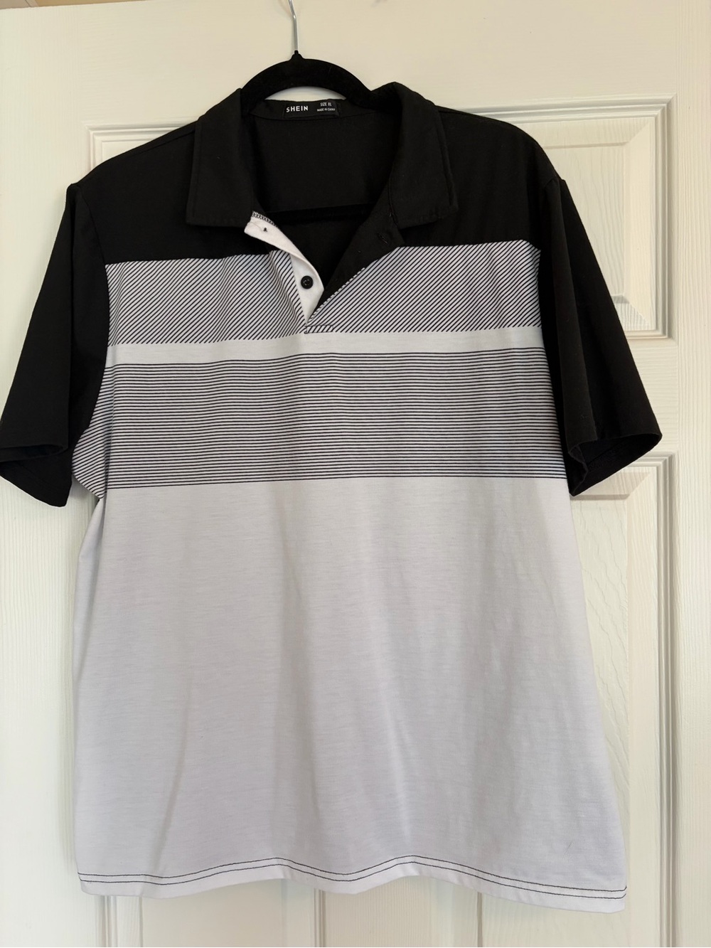 SHEIN Black & White Striped Short-Sleeve Polo